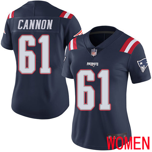 New England Patriots Football 61 Rush Vapor Limited Navy Blue Women Marcus Cannon NFL Jersey